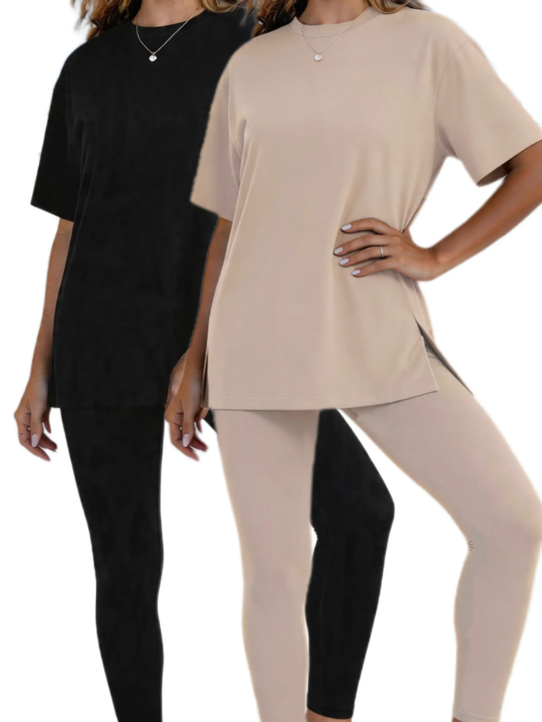 Women's Plus Size 2 Piece Lounge Set, Loose Fit Short Sleeve Tunic Top and High Waisted Leggings Matching Outfit, Soft Breathable Casual Tracksuit for Travel, Running Errands, Everyday Wear, 2 Piece Sets, Woman 2 Piece Set campingessentials