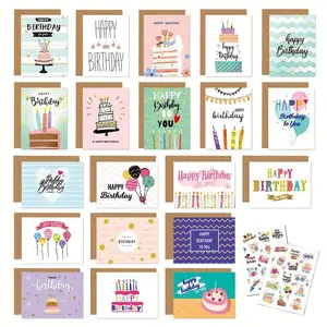 Birthday Card Set, 1 Set Including 20 Mini Cartoon Pattern Birthday Cards & 20 Envelopes & 2 Stickers, DIY Message Card Set for Birthday Party, Birthday Greeting Cards