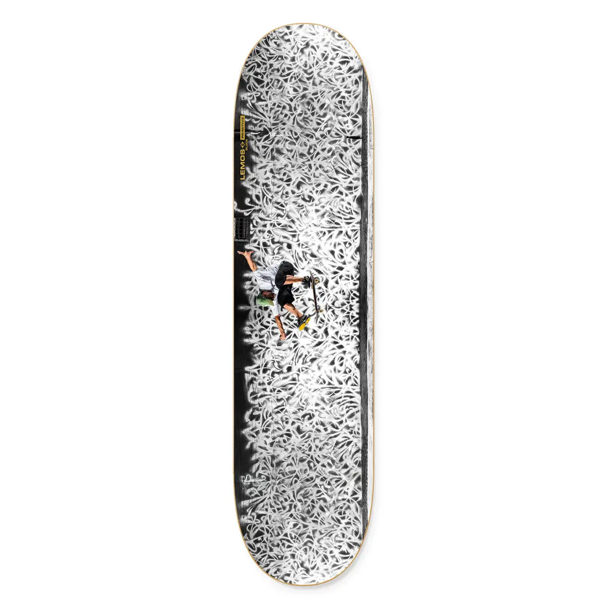 Primitive Skateboarding Lemos Sliks Wall Skate Decks - 8.25” x 31.85”, 14” Wheelbase, 7 Ply North American Hard Rock Maple, Digital Print, Medium Concave, Metallic Gold Ink