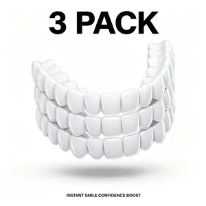 【3PC】Perfect Teeth Temporary Snap Replacement Fake Veneers Tooth Kit Adjustable Snap On False Teeth Smile Natural Looking & Comfortable Fit for a Confident Beautiful Smile  Perfect for Photos Party Essential Men & Women