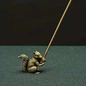 vintage Bronze Squirrel Statue Figurine - Solid Copper/Brass Leaping Squirrel Ornament, Nut-Bearing Branch for /Office Decor, Tea Pet & Incense Holder - / Animal Sculpture (Bronze Metal)