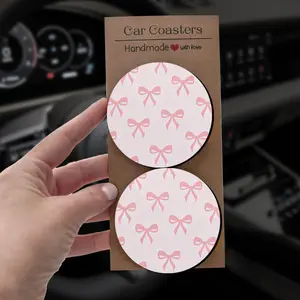 Super cute pink bow desktop coasters, perfect for birthdays, Valentine's Day, and a great gift choice all year round, Waterproof Coasters