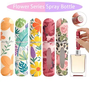 Floral Print Perfume Spray Bottle, 0.17 Oz Portable Refillable Scent Dispenser, Ideal for Women Travel Outdoor Makeup Essentials, Plastic