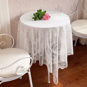 French Vintage Lace Round Tablecloth, Hollow Out Sheer Curtain Table Cover, Balcony Coffee Table Style Atmosphere Decorative Cloth
