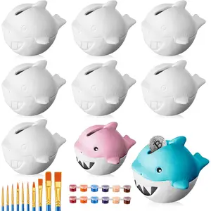 9 pcs paint your own piggy bank shark piggy bank diy ceramic fish piggy bank ocean sea themed decoration shark shaped money box for boys girls kids gift christmas party favors