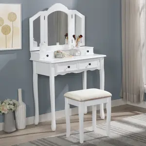 Sanlo Wooden Vanity Make Up Table and Stool Set Sanlo Wooden Vanity Make Up Table and Stool Set