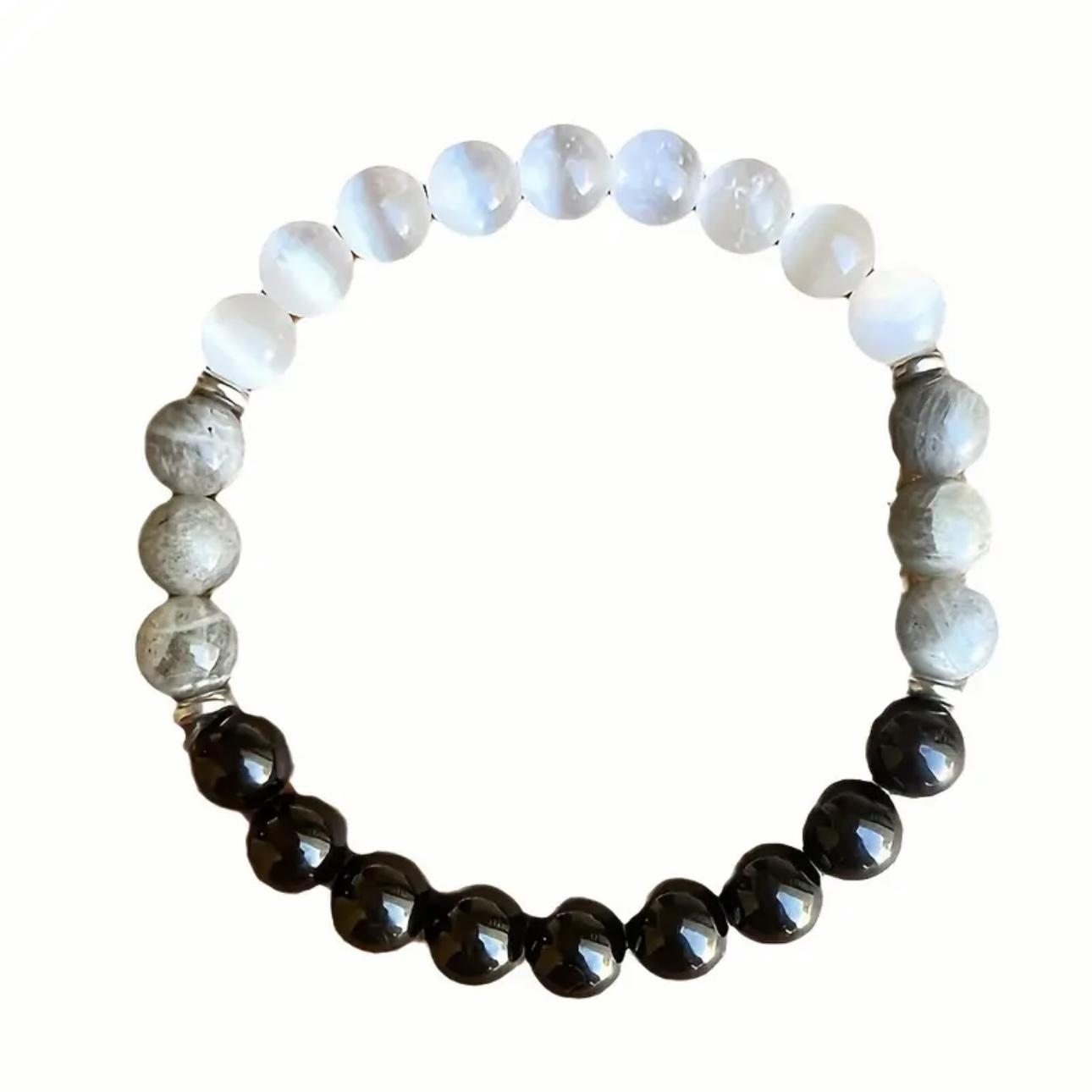 Protection Bracelet - Protect Your Aura From Negative Energies, Black Tourmaline, Selenite And Labradorite Stone Bracelet, 8mm Healing Bracelet