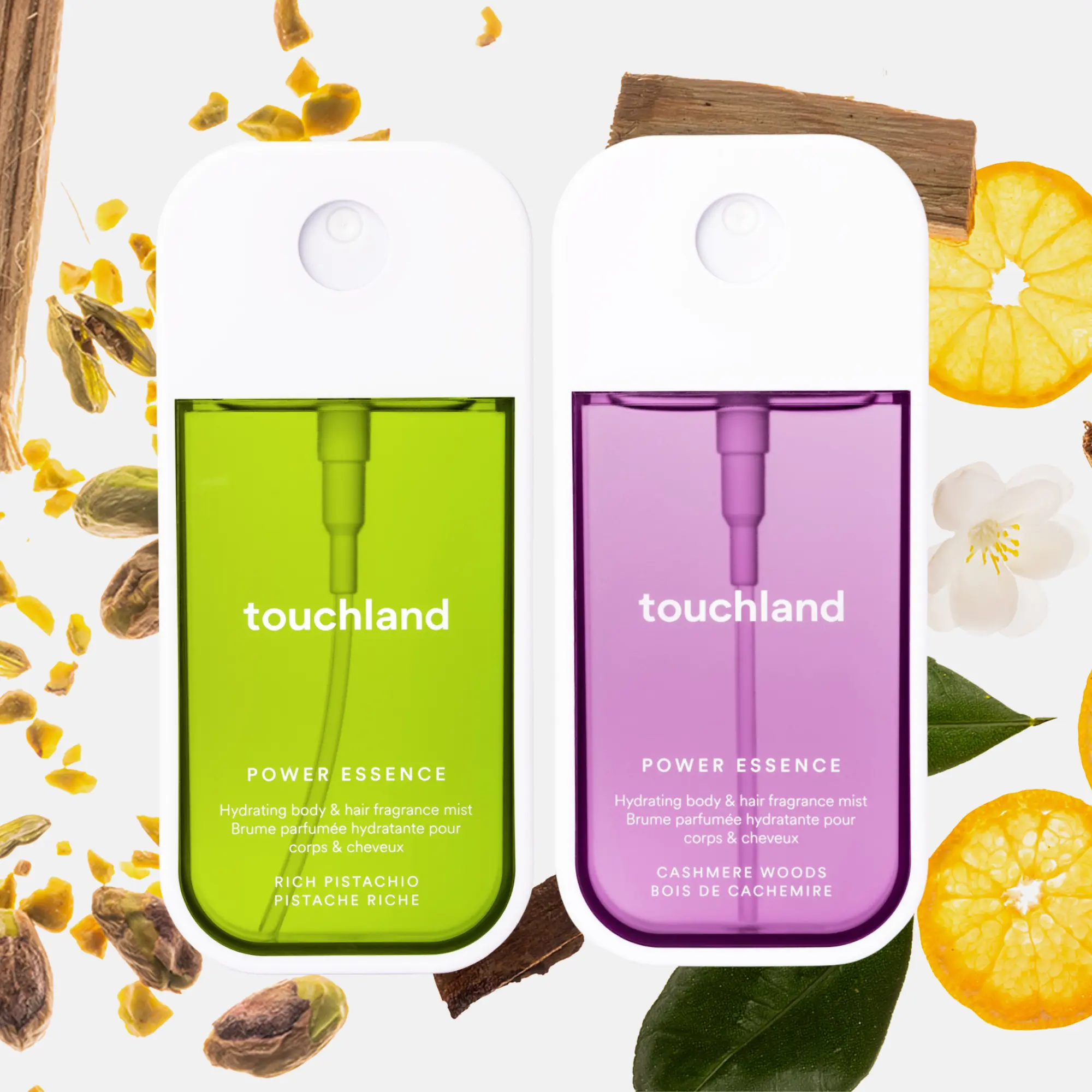 Touchland Velvet Elixir Duo, Rich Pistachio + Cashmere Woods Body & Hair Fragrance Mist Bundle Exceptional Parfums