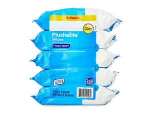 Flushable Bathroom Wipes Bulk Pack – 240 Fresh Scented Wipes, Safe for Pipes & Skin Cleaning Toilet