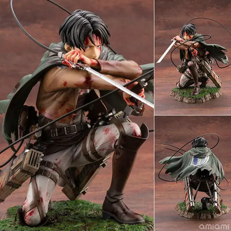 Kotobukiya Attack On Titan Captain Levi Ackerman Figure - Battle-Damaged Bloody Kneeling Pose Action Figure Model, Anime & Manga Collectible for Collectors