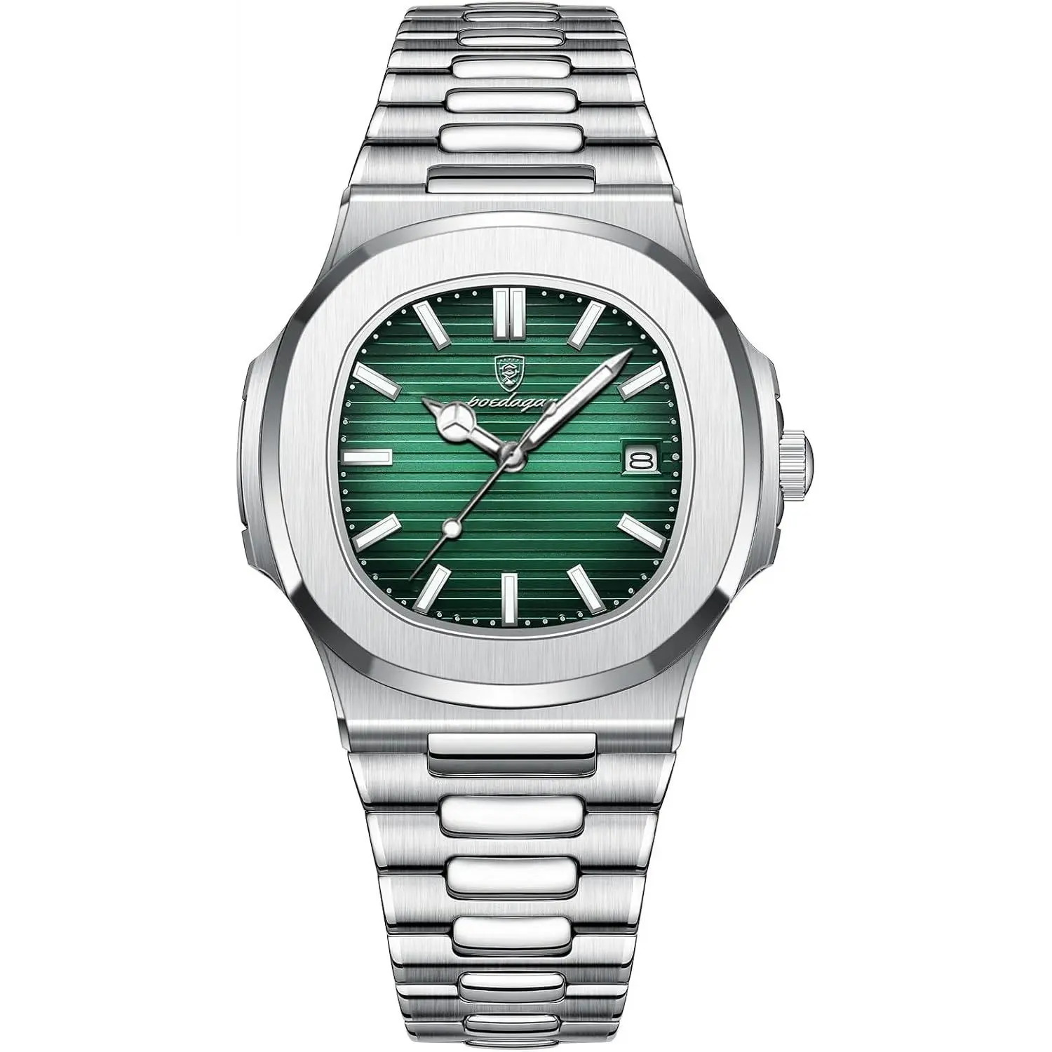 Poedagar Man Fashion Wristwatch Business Stainless Steel Band Quartz Men Watch Waterproof Luminous Date Square Men's Watches