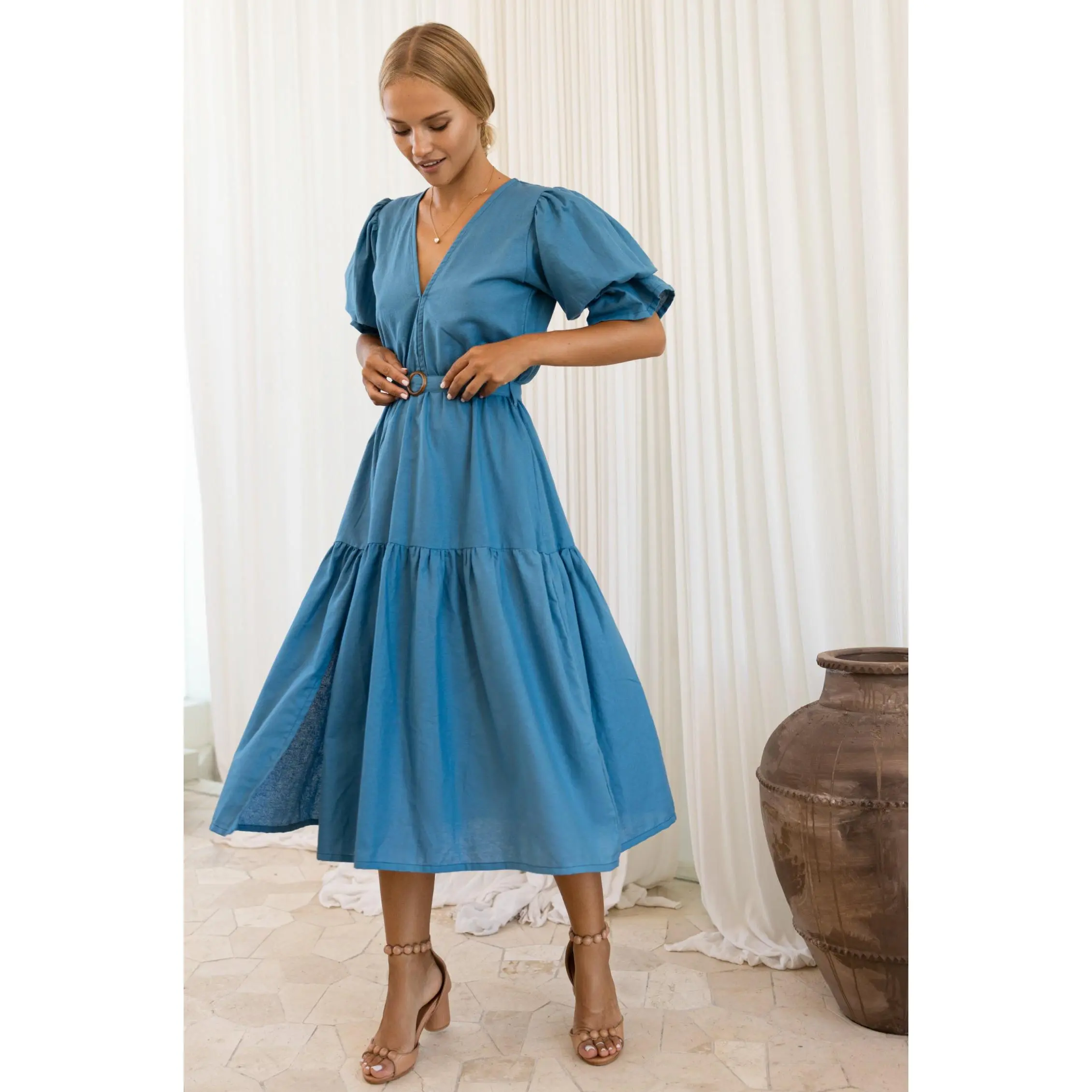 Peony Midi Dress - Persian Blue