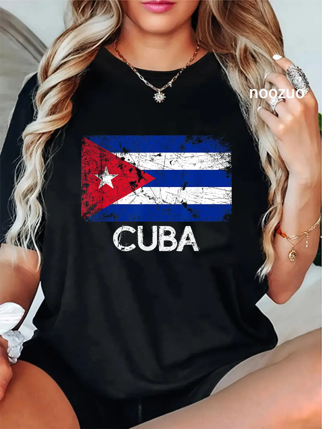 Vintage Cuban Flag Graphic T-Shirt, Unisex 100% Cotton Casual Round Neck Top for Everyday Wear, Cuban Heritage Gift Idea, Tops, Women, Whimsical, Vintage Styles, Event, Short Sleeves, Flag Motif, Distressed Look, Clothes, Crew Neck, Distressed Print, Unis