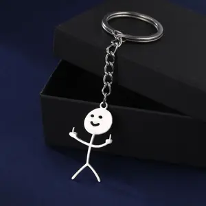 Cazador Stainless Steel Hip Hop Doodle Keychain Trend Middle Finger Stickman Pendant Keyring Car Key Chains Holder Gift 2026