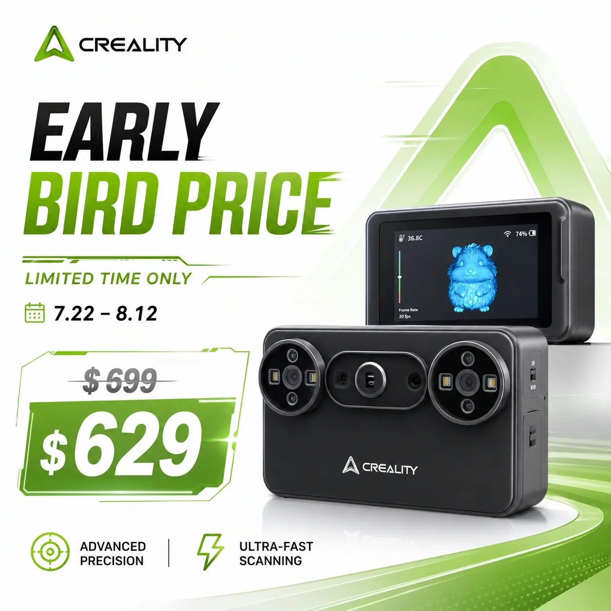 Creality Pika 3D Scanner Portable Mini Scanner 0.03mm High Accuracy 110FPS high Speed Scan Generate 3D Models Creality Pika 3D Scanner Portable Mini Scanner 0.03mm High Accuracy 110FPS high Speed Scan Generate 3D Models