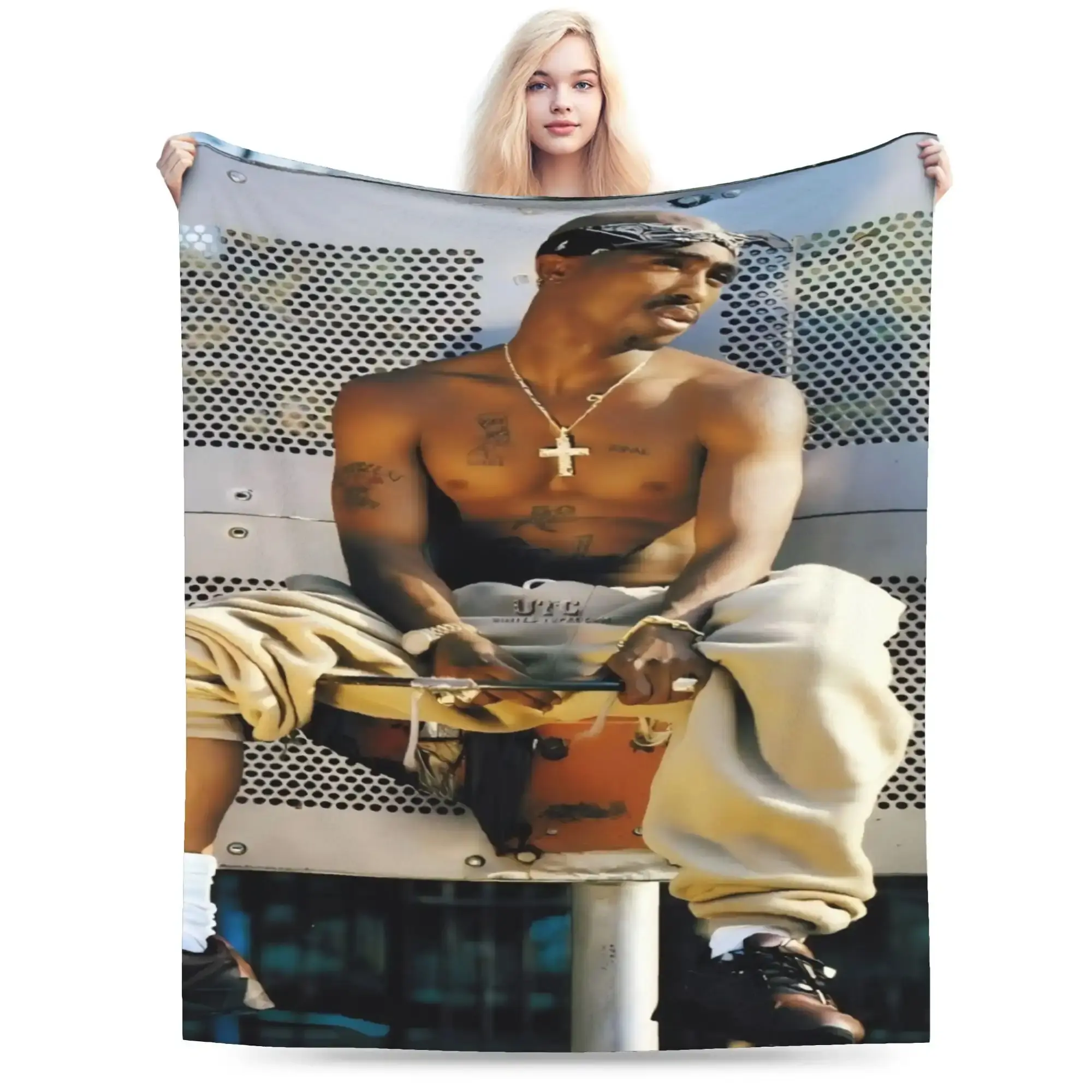 1 handsome Tupac Amaru Shakur character printed flannel blanket, soft and suitable for living room,sofa or office,ideal gift for fans or friends,60*50 blanket plushthin quilt holiday gift Intense Nacho Printed Flannel Blanket