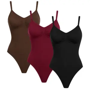 Seamless Bodysuit Shapewear for Women Thong Body Shaper Slimming Tummy Smoothing Compression Top Body Hugging Fit Body Sin Costuras Mujer Faja Moldeadora Comfortable Everyday Wear