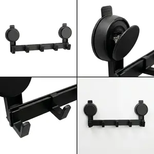 Black 5-Hook Suction Cup Wall Rack - No Drill Damage Free Reusable Coat Hanger, Renter Friendly Adjustable Heavy Duty Wall Organizer for Entryway, Bathroom, Kitchen