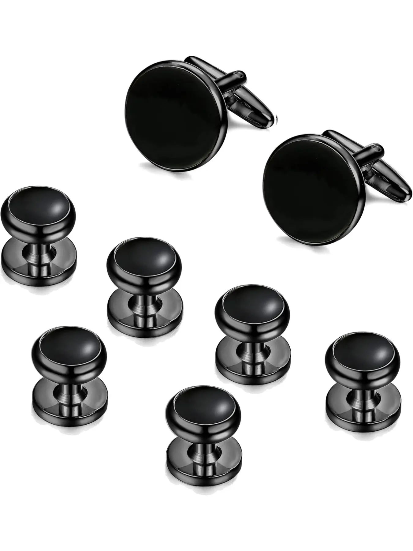 Mens Stainless Steel Cuff Links and Studs Set, Guys Cufflinks for Tuxedo, Formal Kit for Business or Wedding Shirts, Dandy Styling