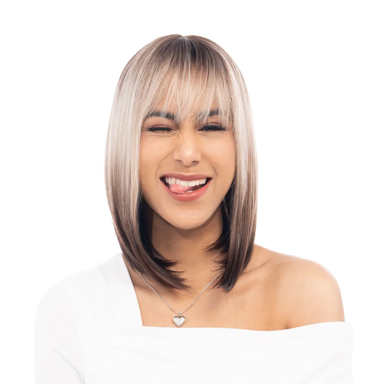 13-Inch Light Ash Blonde Reverse Ombré (Scorched Brown Roots) Straight Synthetic Wig | 【Heat Resistant】【Cap Included】 | #7 41FSGB