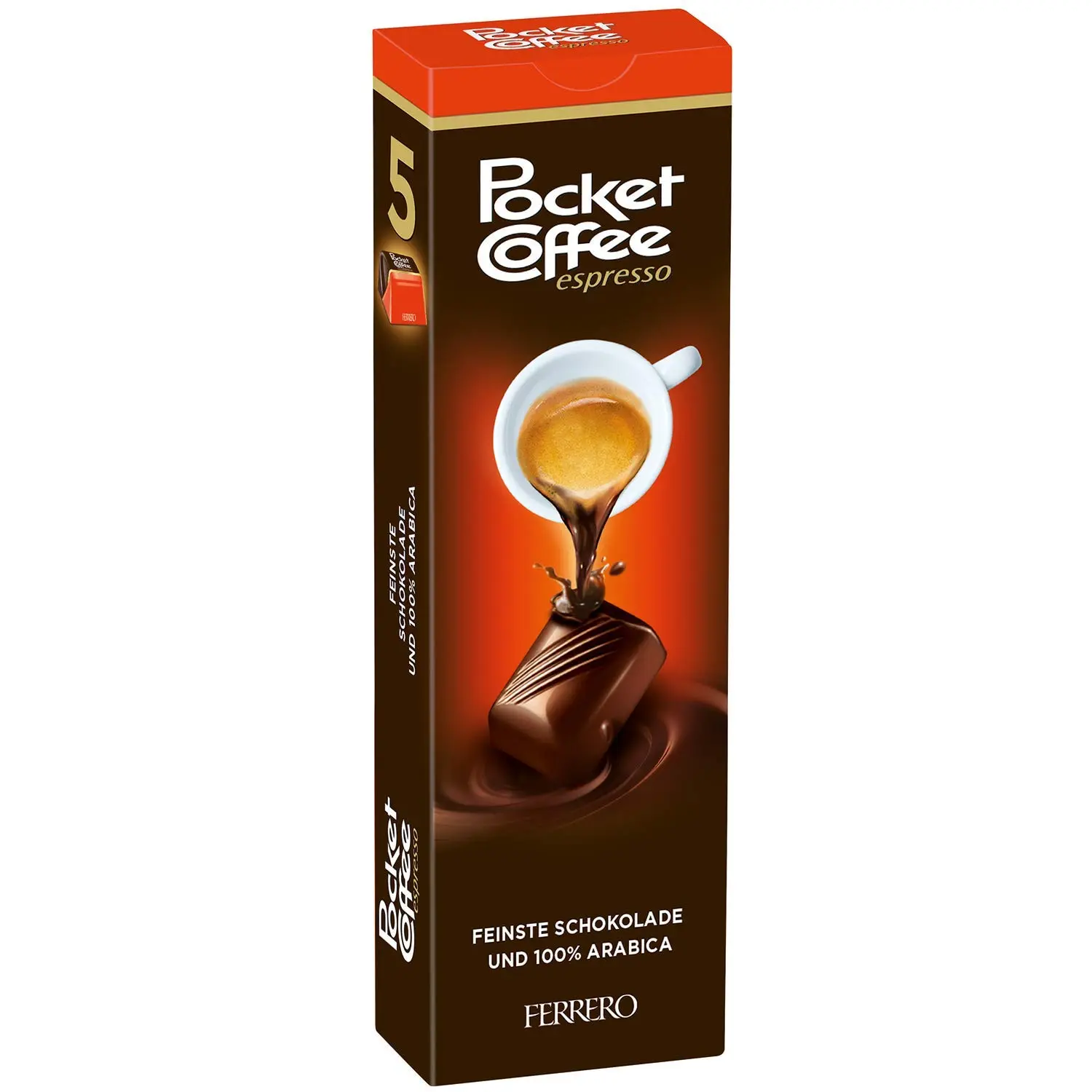 Ferrero Pocket Coffee, Chocolate-Flavored Instant Coffee Snacks & Beverages, 5-Piece Packs
