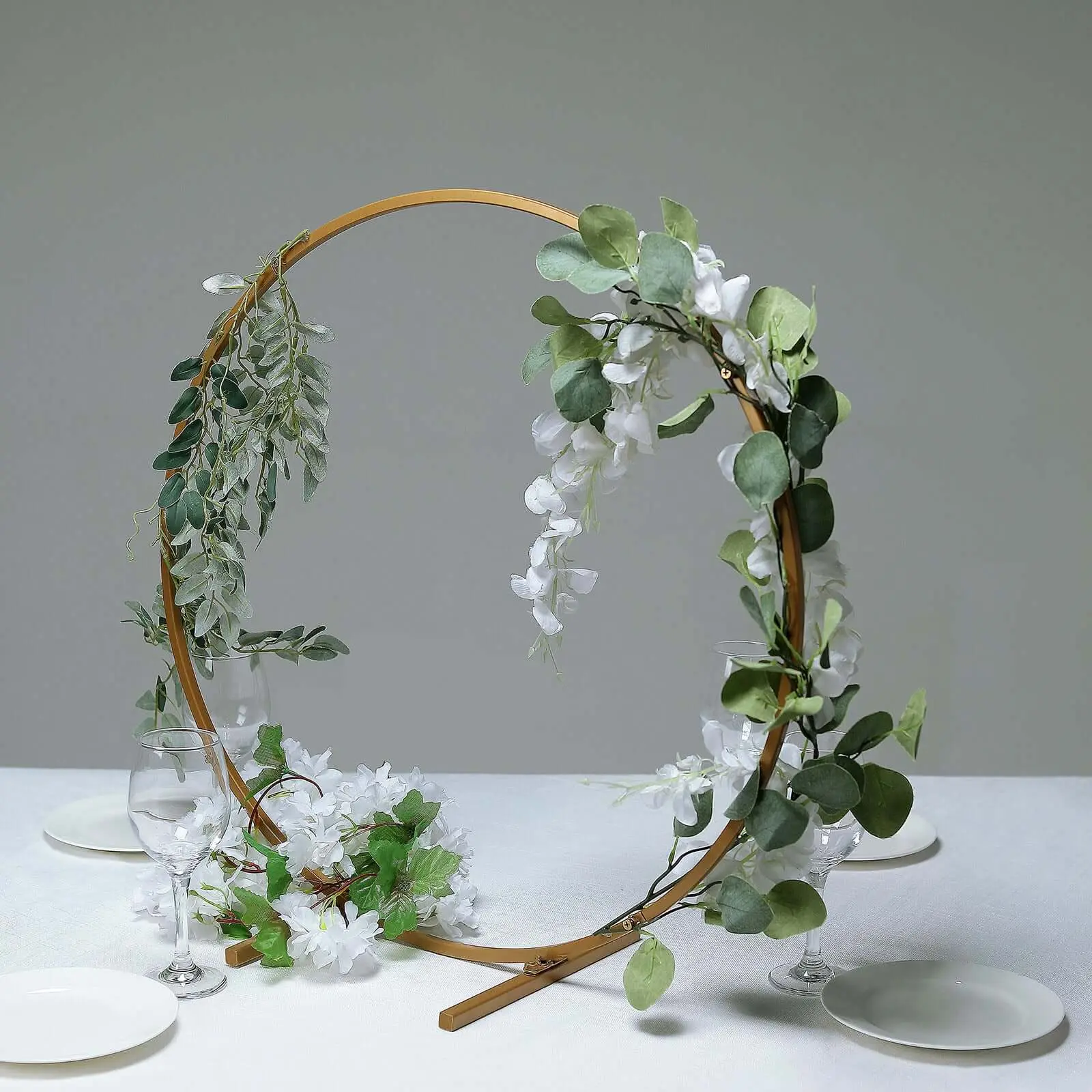 Glam 24" Gold Metal Round Wedding Arch Table Centerpiece - Hoop Wreath Tabletop Decoration for Receptions, DIY Ornament