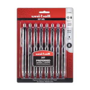 Uni-Ball 0.7 mm 207 Gel Pen, Black - Pack of 8