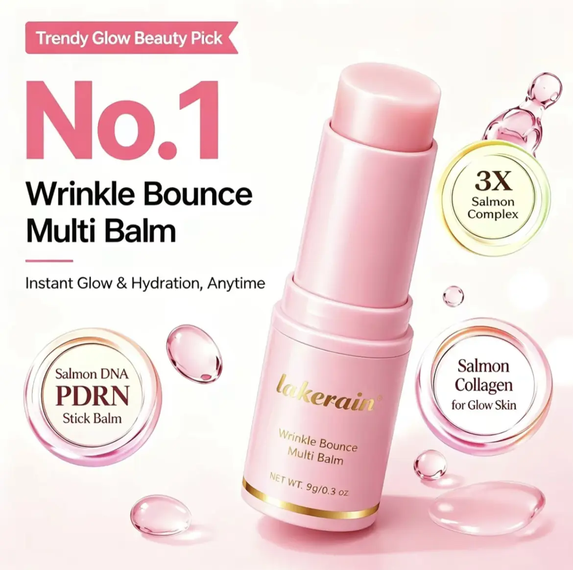 Wrinkle Bounce Multi Balm Stick - Collagen Wrinkle Stick & HydratingMulti-Use Balm for Face Lips & Neck Anti-AgingRadiance Booster with Salmon Collagen JejuFermented Oil  Skin Repair MoisturizingHydrate Nourishing Used by individuals with dry skin