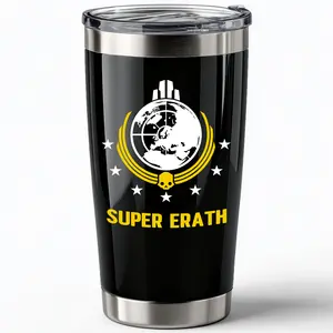 20oz Super Earth Coffee Mug - Novelty Skull Game Tumbler for Hell Divers Stainless Steel - Funny Insulated Gamer Mug for Hell Divers Player, Video Game Lover with Straw