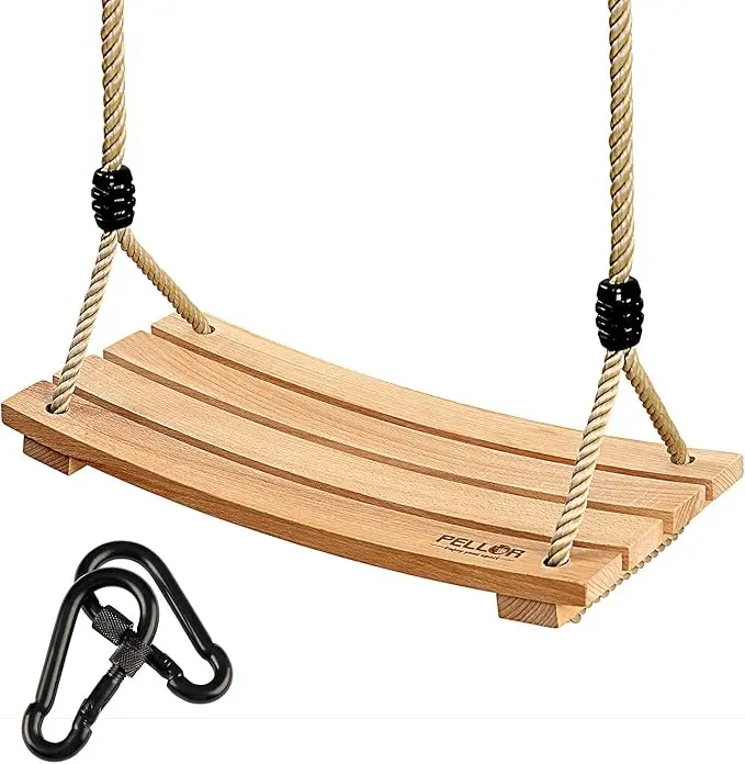 Wood Tree Swing , Curved Wooden Swing Sets for Backyard, 220 Lbs Load Hanging Carbonized Wood Swing, Heavy Duty Outdoor Swing for Adults, Height Adjustable (16.7 x7.9 x0.6 in.)