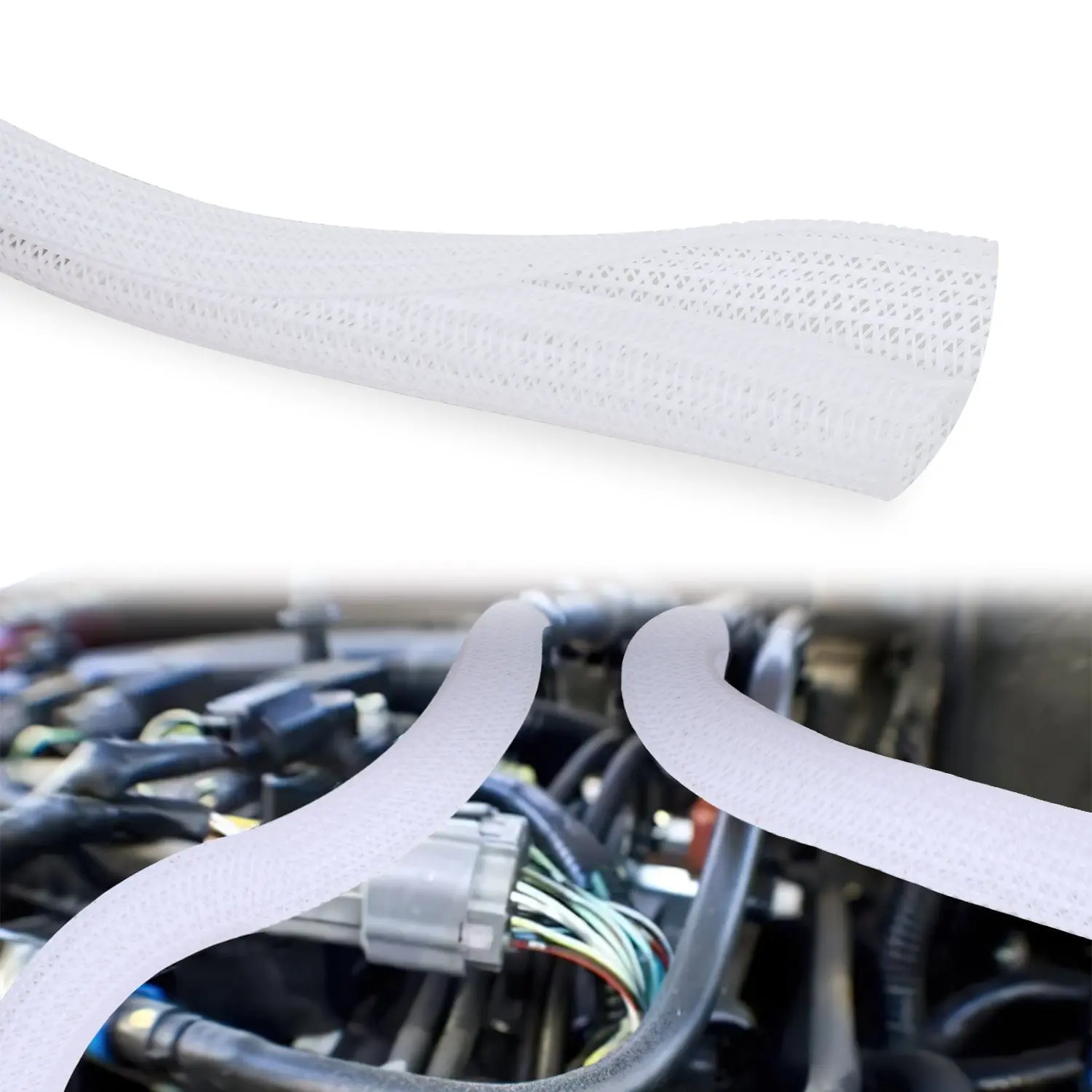 Nilight Polyester Wire Protection Cable Sleeve - 25ft 1/2in White, Easy to Install, Expandable, Self-Closing, Super Flexible, Abrasion-Resistant, High-Temperature-Resistant for Automotive & Motorcycle Car Light Wires, Abrasion Resistance