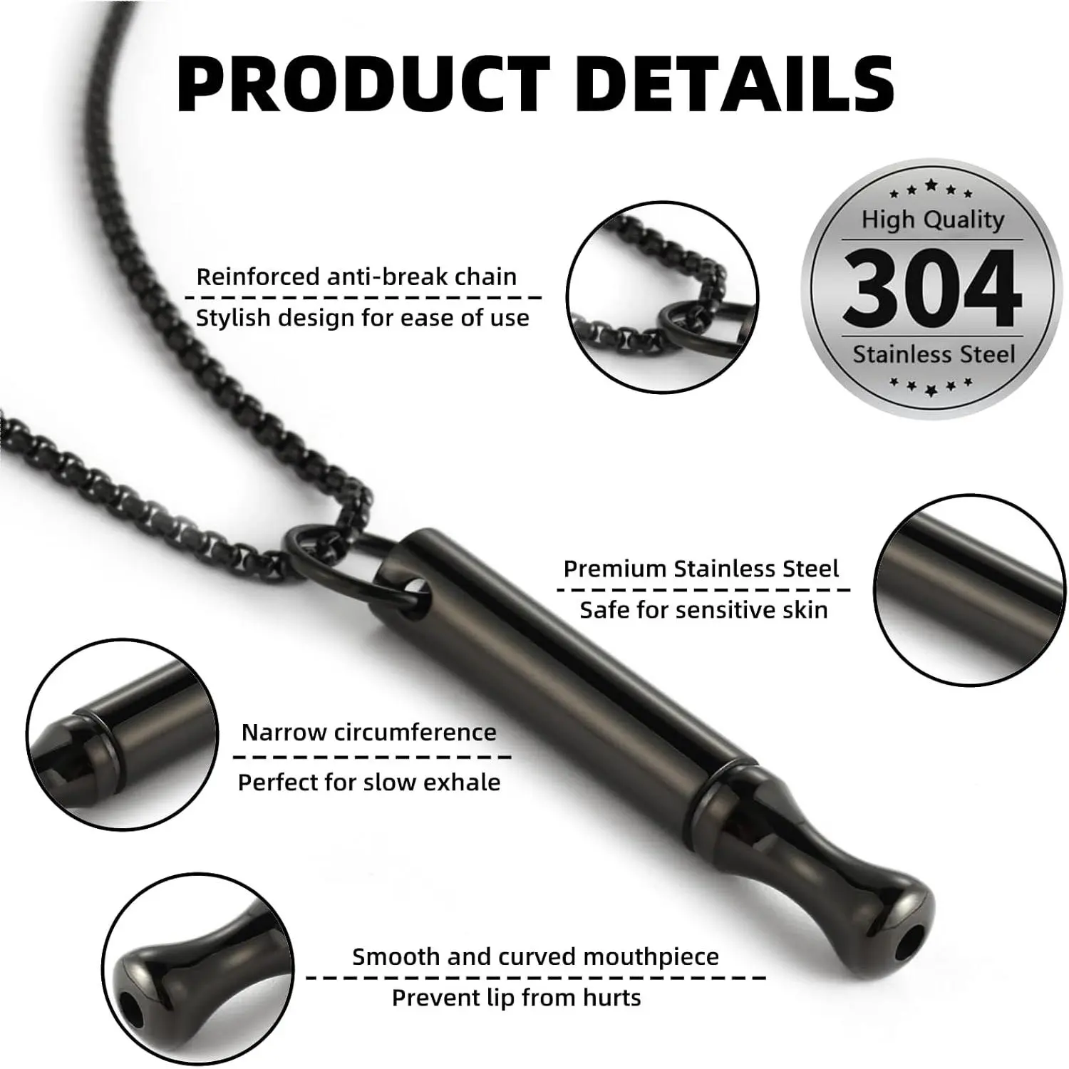 Stainless Steel Costume Necklace with Bamboo Tube Whistle Pendant - Unisex Fidget Tool for Anxiety Relief, Fashionable Jewelry Accessory, Costume Necklaces