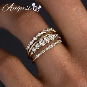 Women's Cubic Zirconia 4-piece ring set stackable, engagement anniversary set, perfect gift for wife