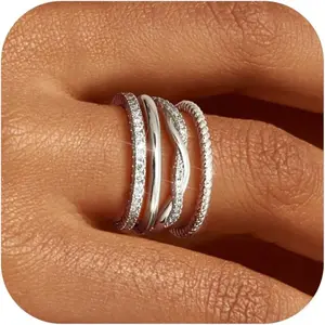 14K Gold Plated Stackable Ring Set for Women, 4Count Dainty Thin Rings with CZ, Non-Tarnish Size 5-10 Promise Wedding Band