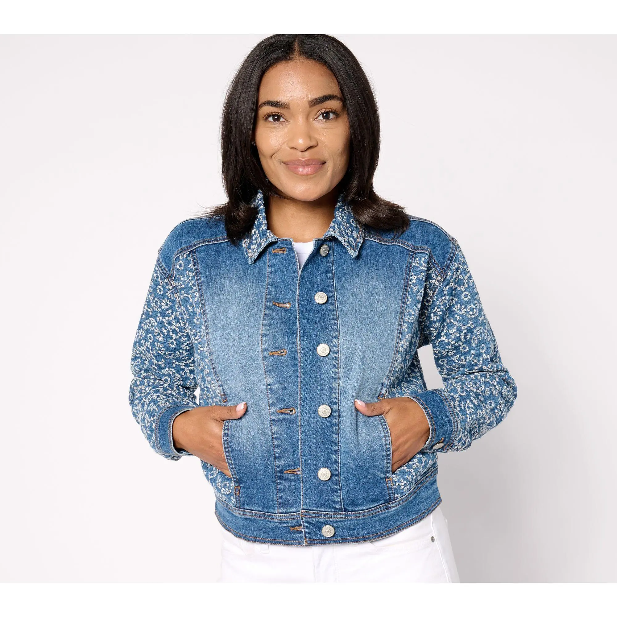 LOGO Lab by Lori Goldstein Denim Jacket with Eyelet Embroidery