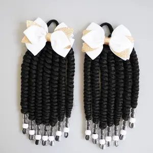 Set of 2, Braids Ponytail Extension with Beads,  Hair Extensions with Bow -Easy to Install, Good Choice to Dress Up, Gift for Girl Princess Braided  party city  Wig hair extensions movie clip hair extensions girl hair clip braiding hair Beaded ponytails