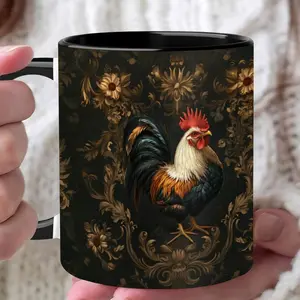 2026  1pc Elegant 11-Ounce Ceramic Coffee Mug with Vibrant Rooster & Hen Design - Durable Reusable Cup for Hot/Cold Drinks, Hand Wash Only - Perfect Gift for Poultry Lovers & Home Decor Enthusiasts, Coffee Cup, Beverage Container, Sophisticated Style, Int