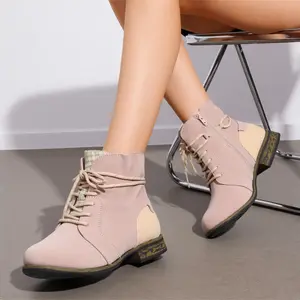 Women's Fashionable Ankle Boots Lace up Booties with Inside Zipper Walking Hiking Boot Shoes Outdoor  Casual Comfortable Warm Thick Sole Boots for Fall & Winter, Female All-match Trendy Shoes for Daily Wear Western Boot