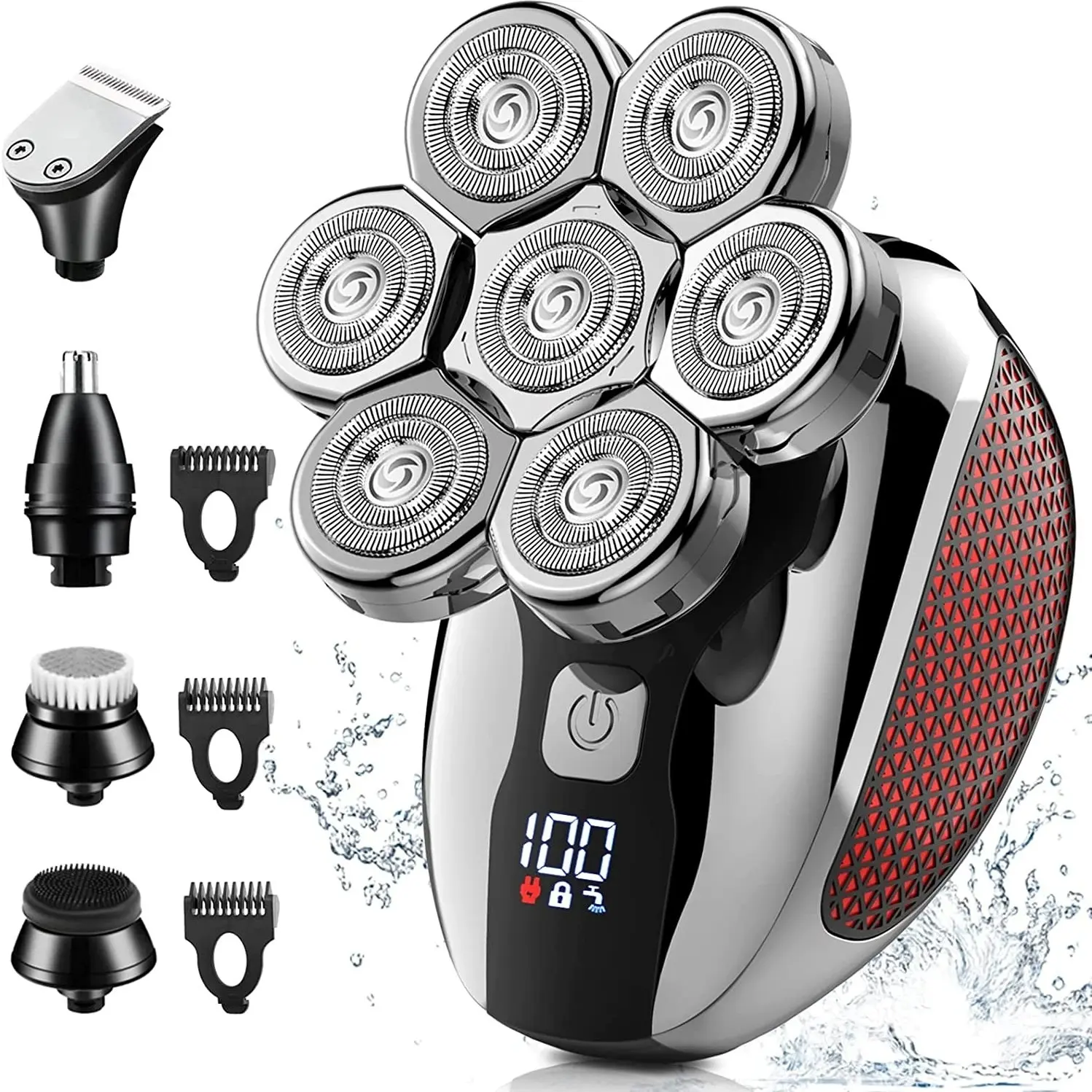 Multifunctional Electric Shaver for Men, 7D Bald Head Trimmer, 5-In-1 Hair Clipper, Rechargeable Wireless LED Display Razor Gift