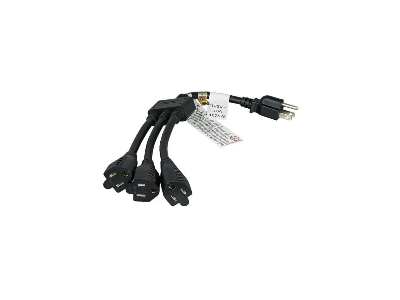 Nippon Labs 14 AWG 1-to-3 Power Cord Splitter (NEMA 5-15P to NEMA 5-15R X3),SJT, Black Color, 36 inch Power Cord, 30P-10W1-145PR3Y-36