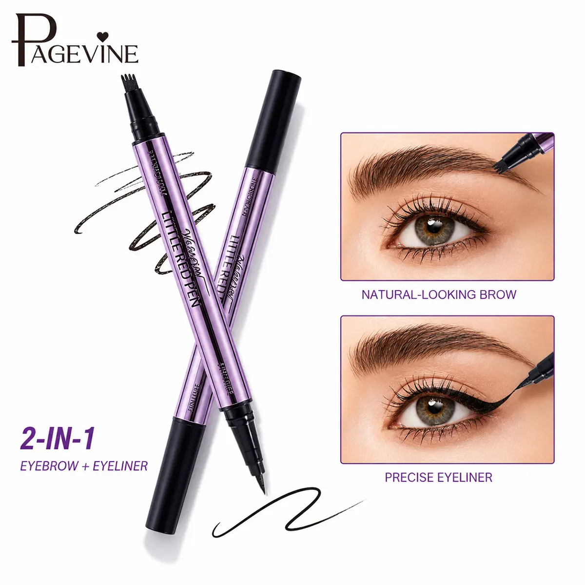 2-in-1 Microblading Eyebrow Pen & Eyeliner, Dual-Ended 4-Fork Brow Pencil with Ultra Fine Tip, Hair-Like Strokes Natural Brows and Precise Winged Eye Makeup, Waterproof Smudge Resistant Makeup Tool.