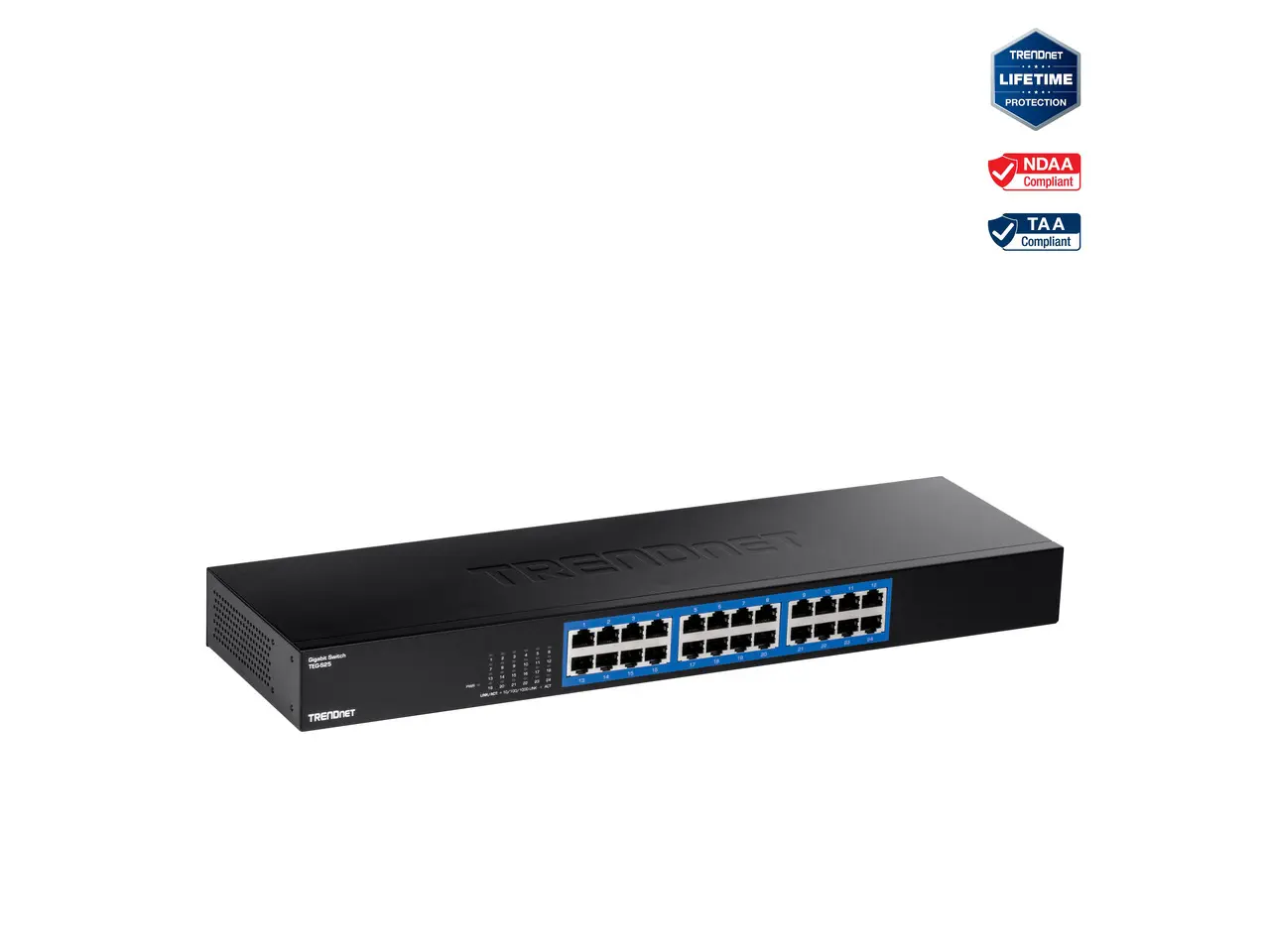 TRENDnet 24-Port Gigabit Switch, TEG-S25, 24 x Gigabit RJ-45 Ports, 48Gbps Switching Capacity, Fanless Design, Metal Enclosure, Internal Power Supply, Lifetime Protection, Black