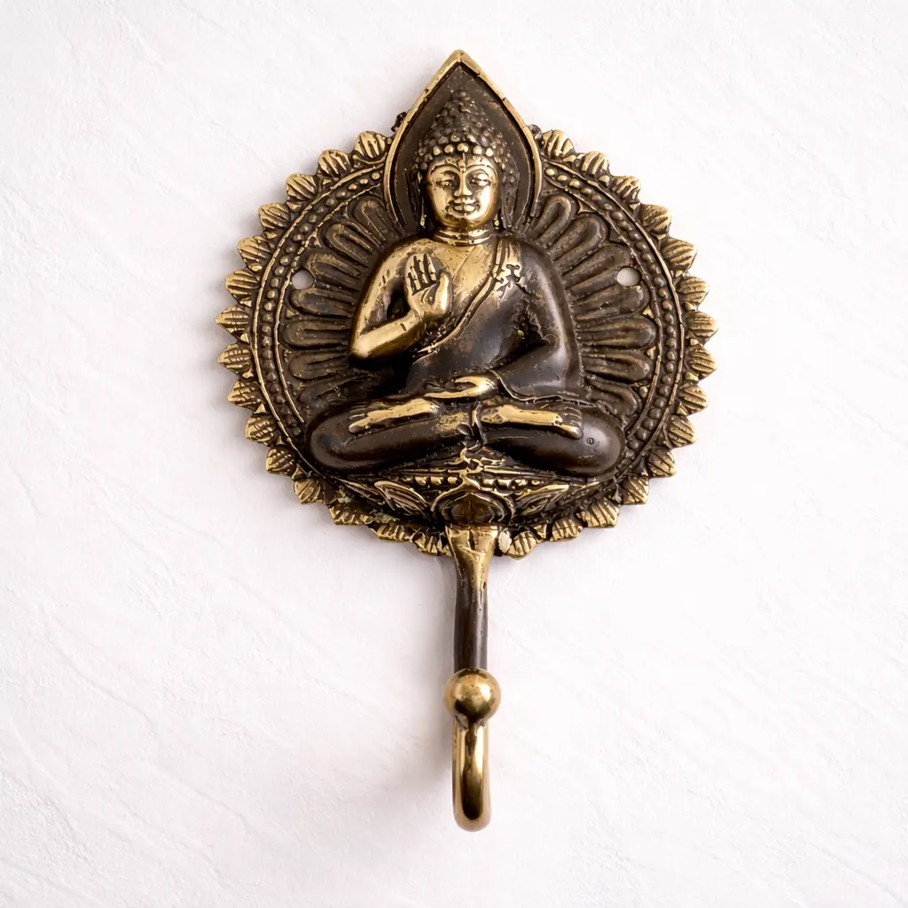 Brass Buddha Wall Hook – Zen Bathroom Decor, Sitting Buddha Hook, Meditation Room Decor, Spiritual Wall Hanger