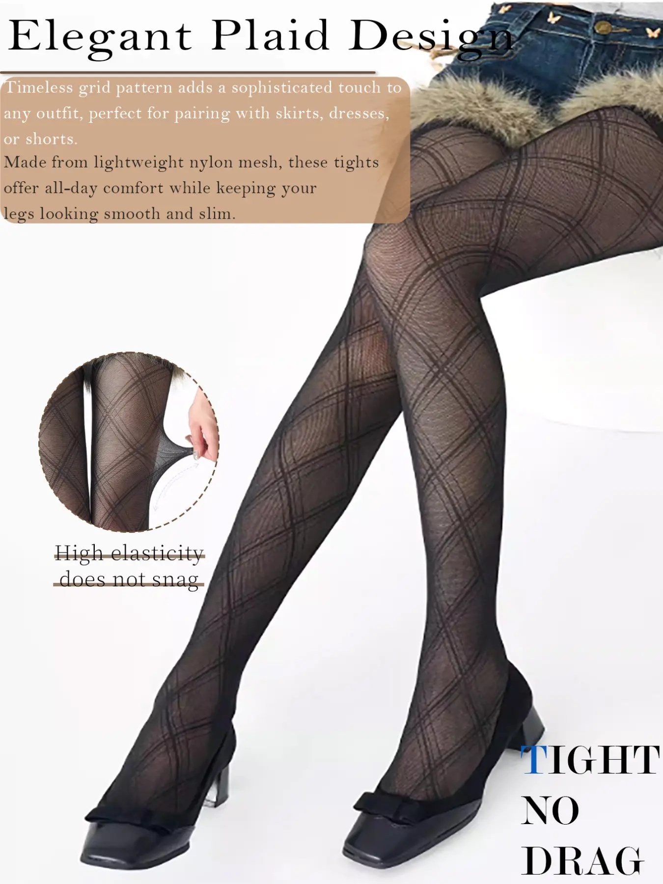 Elegant Plaid Sheer Pantyhose for Women | Lightweight Nylon Mesh Tights for Spring & Summer | High Elastic, Snag-Resistant & Comfortable Design, Perfect for Parties & Special Occasions