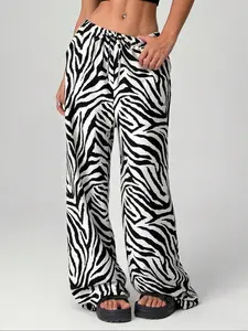 Women's Zebra Print Wide Leg Pants, Elastic Waist Drawstring Sweatpants, Casual Comfortable Long Pants for All Seasons