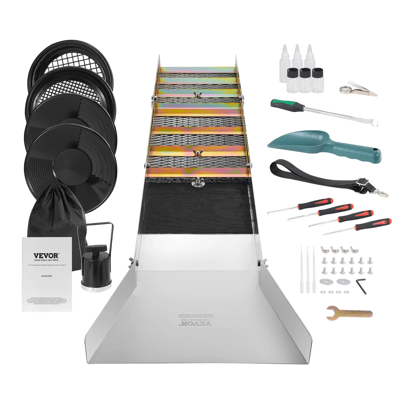【Summerfinds】VEVOR Folding Sluice Box Gold Panning Kit 50 Inch 23pc Gold Prospecting Equipment Kit with Gold PanClassifier ScreenSeparating MagnetBackpack and More