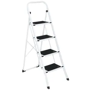 JupiterForce 4-Step Steel Lightweight Foldable Ladder - Anti-Slip Treads, 300Lbs Load Capacity, Compact Portable Collapsible Design for Home & Industrial Use, Portable Collapsible Ladder