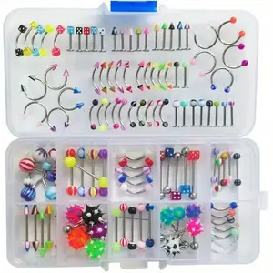 $5 Low -  Assorted 20 pcs Body Jewelry Set- Mixed Styles Including Eyebrow, Navel, Belly, Lip, Tongue, Nose Piercings, Bar Rings, Labret Barbells, Studs, and Tunnels. Ideal for all your piercing needs.