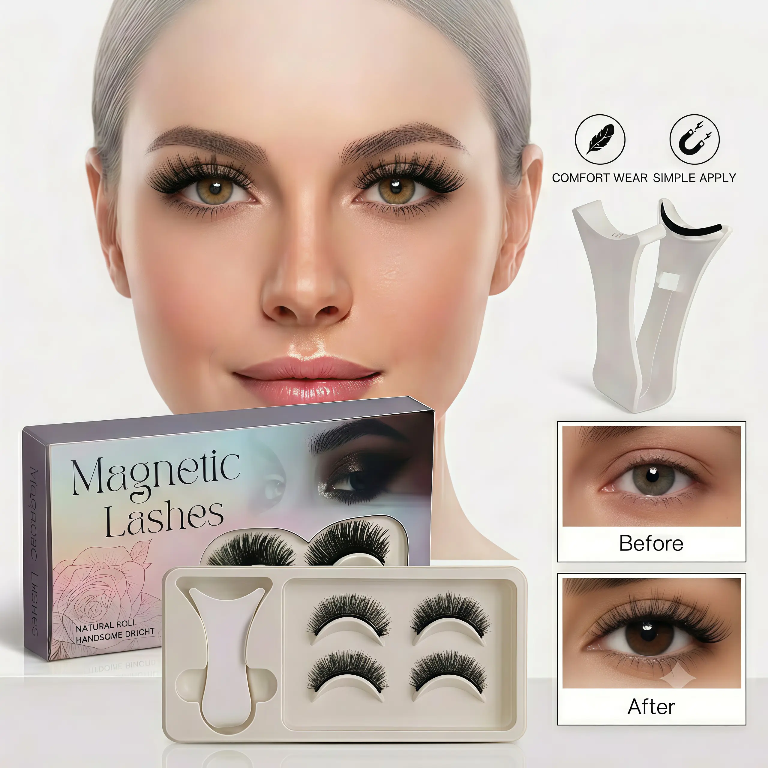 Upgraded 2-Pair Soft Magnetic False Eyelashes All-in-1 Box, Reusable, Glue-Free, Waterproof, Lightweight Natural-Style Cosmetic Lash Extensions for Flawless Makeup