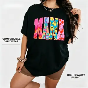 Women's Retro Groovy Mama Graphic Top - Slim, Soft Fabric Everyday T-Shirt Sweatshirt